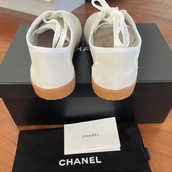 Brand New, New Season Chanel Calfskin & Suede White Sneakers 37. - Picture 3 of 10
